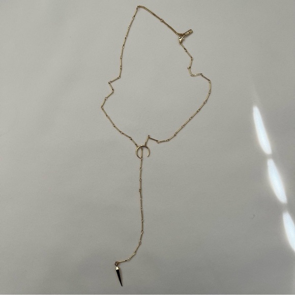 Luv AJ x Rachel Zoe Crescent Moon Pave Tusk Gold Tone Lariat Crystal Necklace - Picture 16 of 16